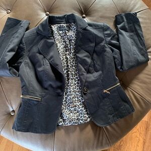 𝅺Nine West Tailor Black Jacket Animal‎ Print Apparel